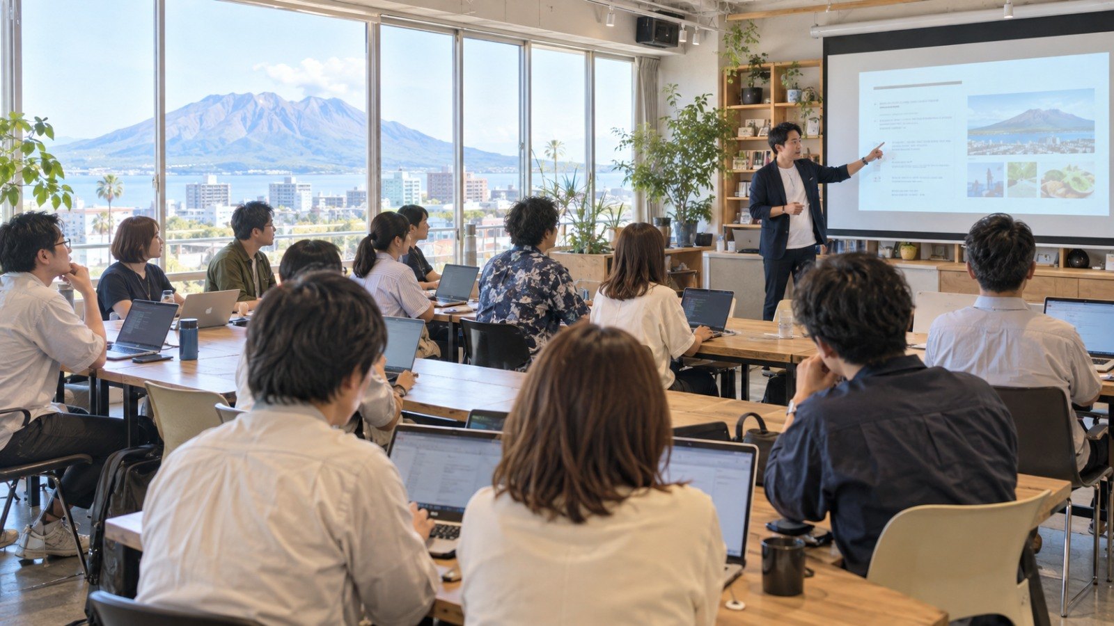 鹿児島AI実践会のイメージ(会場でPCを開く参加者)